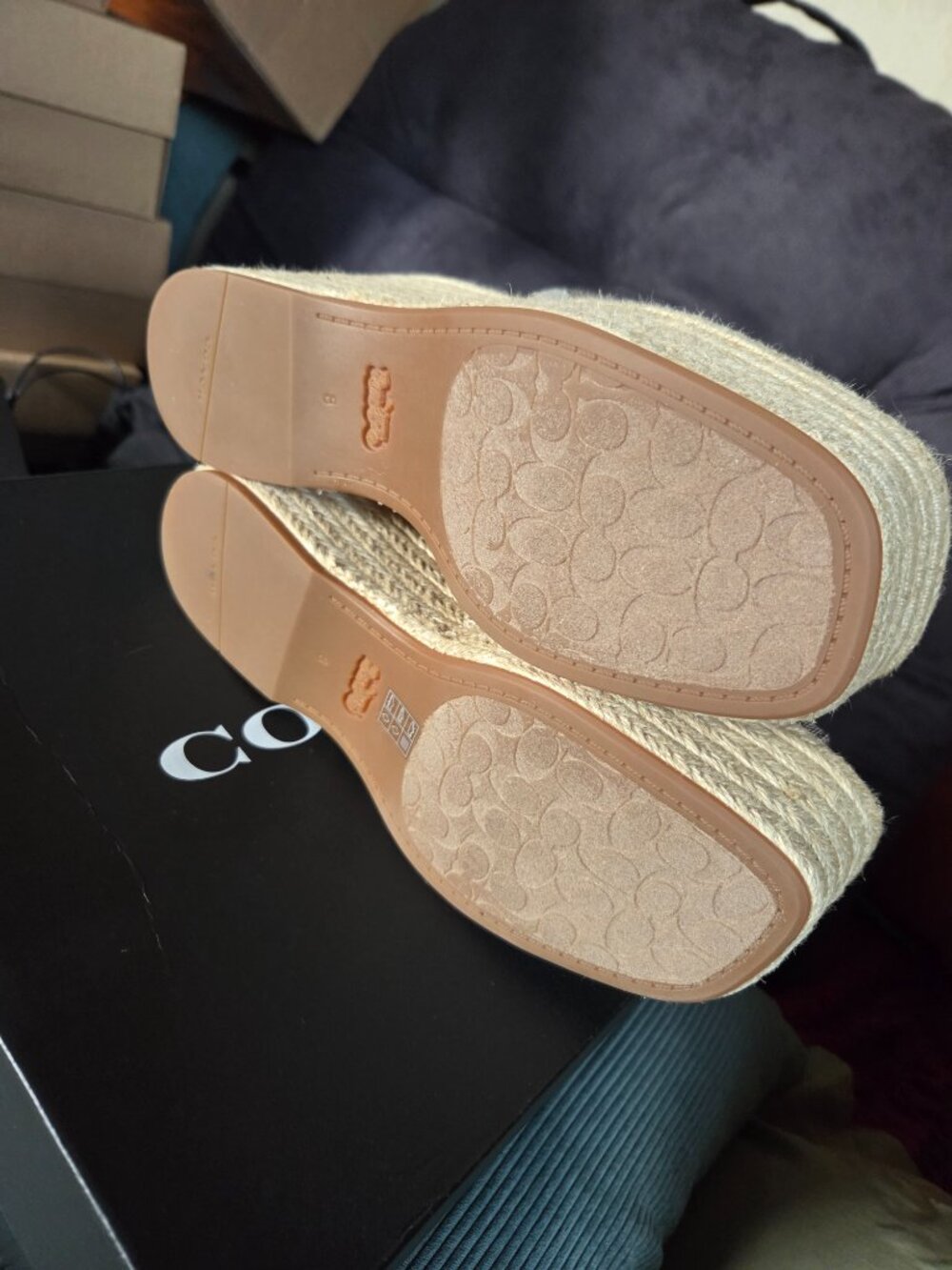 COACH Signature Jacquard Logo Espadrille Platform Wedge Slide Sandals size 8 - Picture 3 of 5